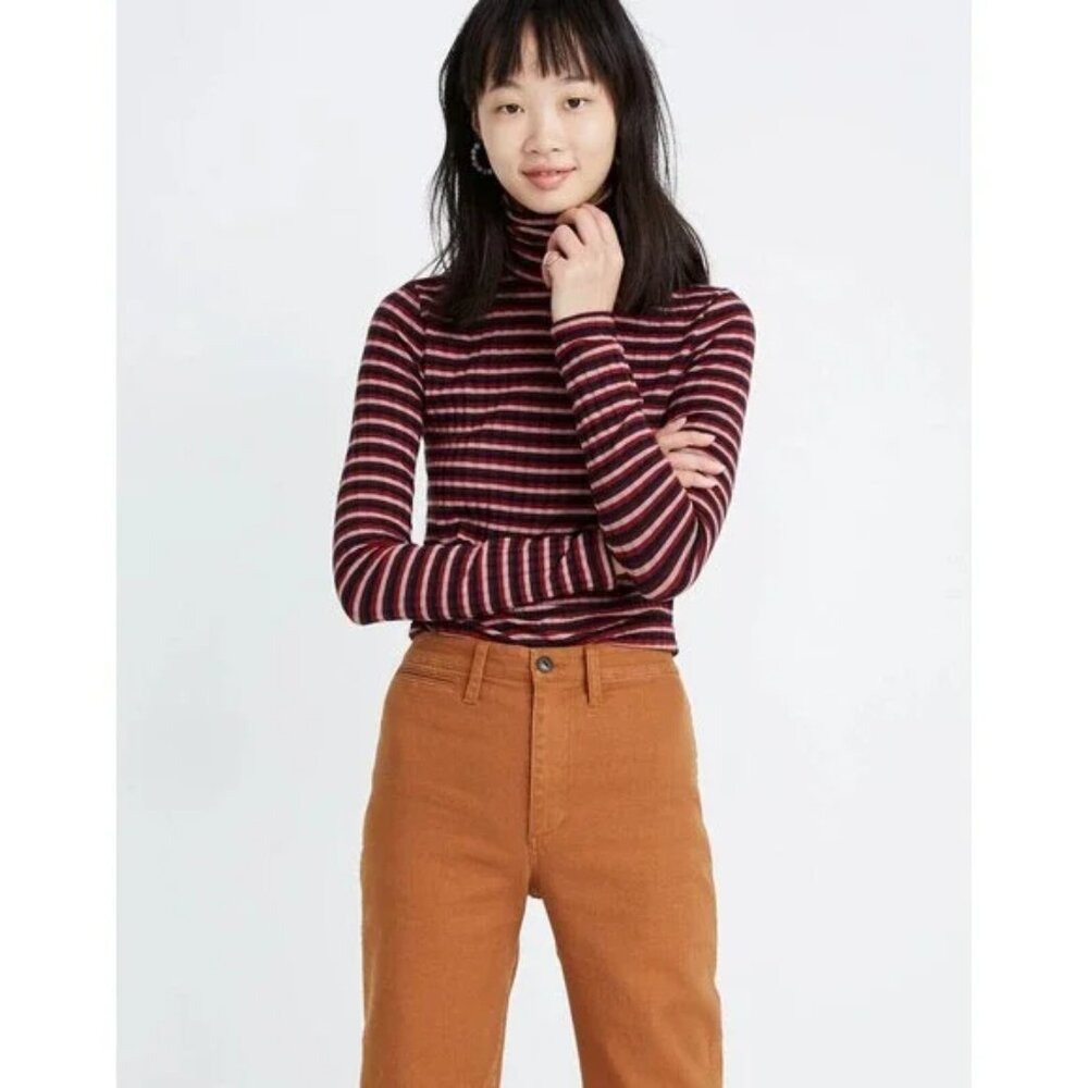 Madewell Ribbed Turtleneck Top in Smoky Lilac Windmill Stripe Size Medium